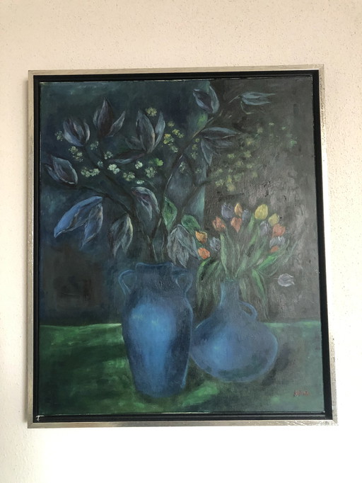 Minh Tran - Fleurs dans un vase bleu