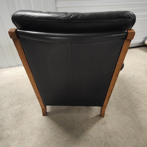 Image 1 of Armchair art-deco black leather with wood