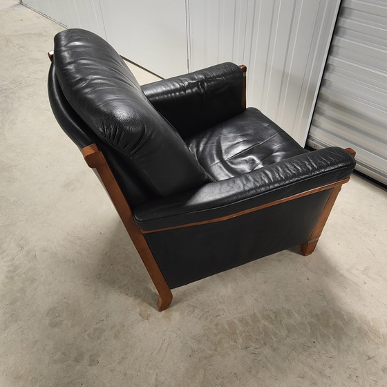 Image 1 of Armchair art-deco black leather with wood