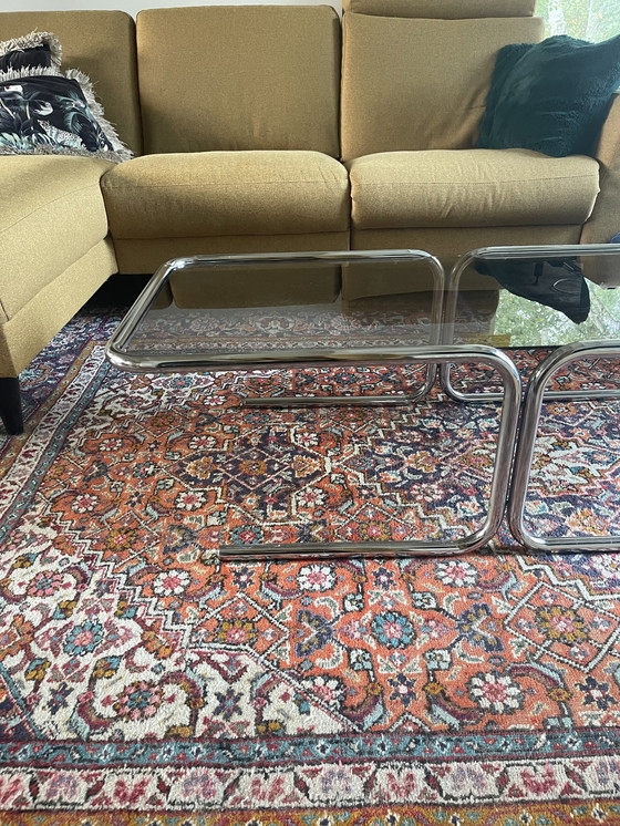 Image 1 of Chrome with smoked glass coffee table, 1960s