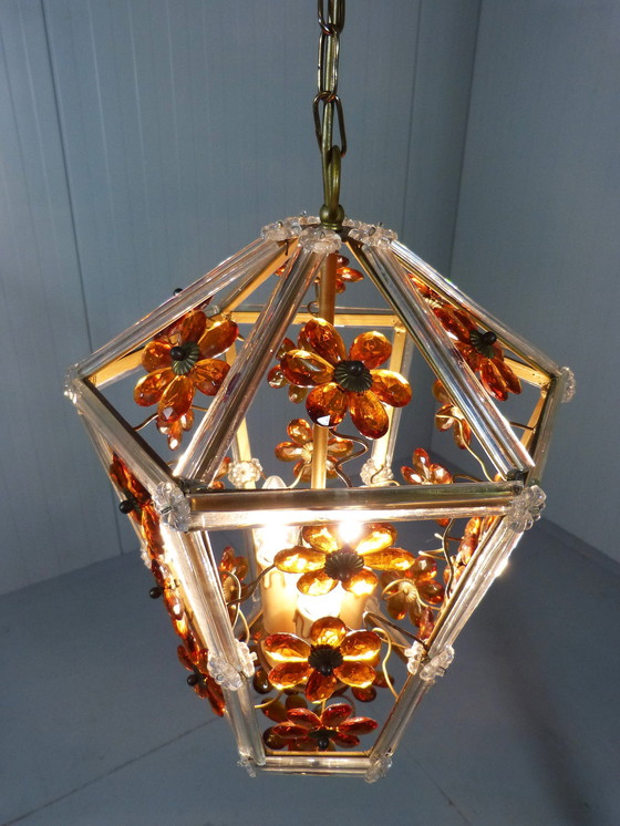 Image 1 of Italian glass flower hanging lamp 1950-60's