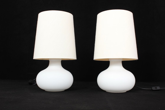 Image 1 of As new, Glashütte Limburg table lamp / table lamp by Heinz Josef Ohm, IF Award 1972, white opal glass, 1 of 2