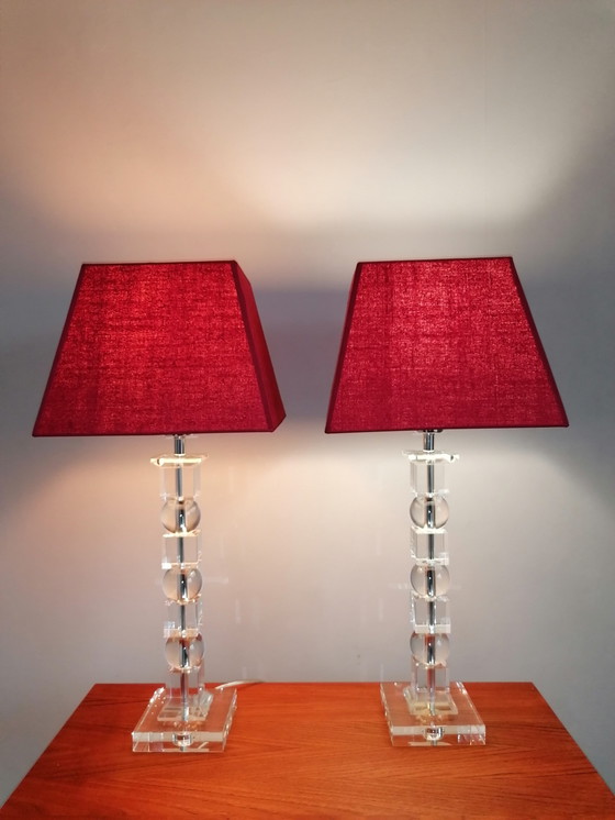 Image 1 of 2x MCM lucite table lamp