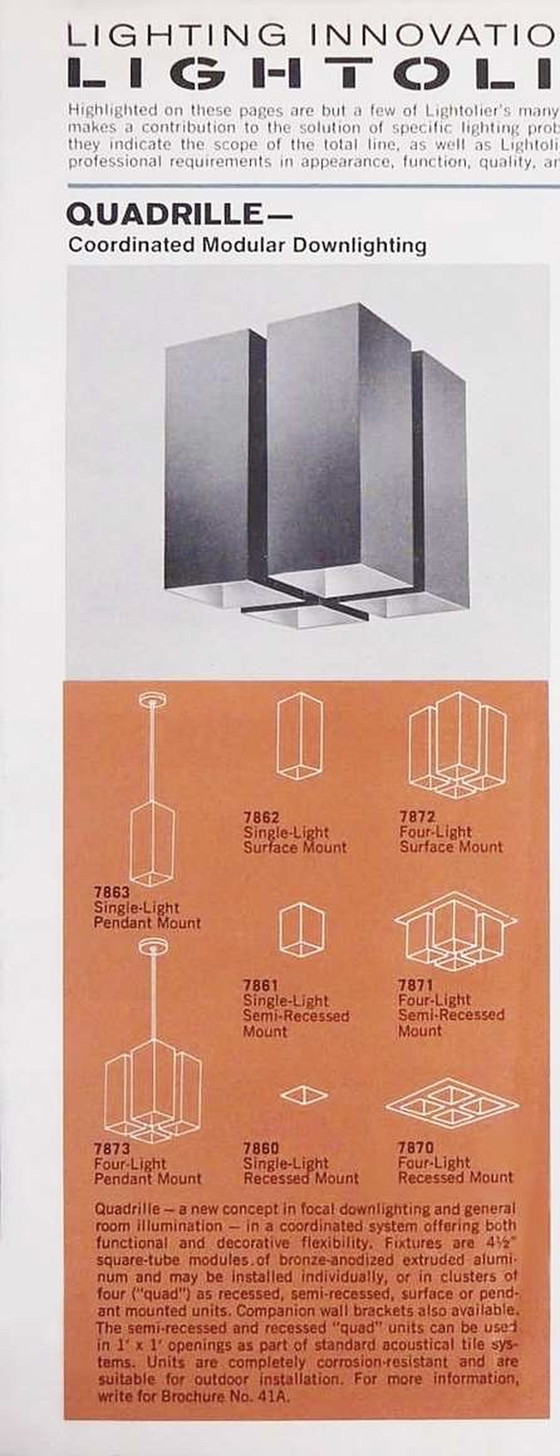 Image 1 of 5x Lampada da parete Vintage Lightolier Quadrille