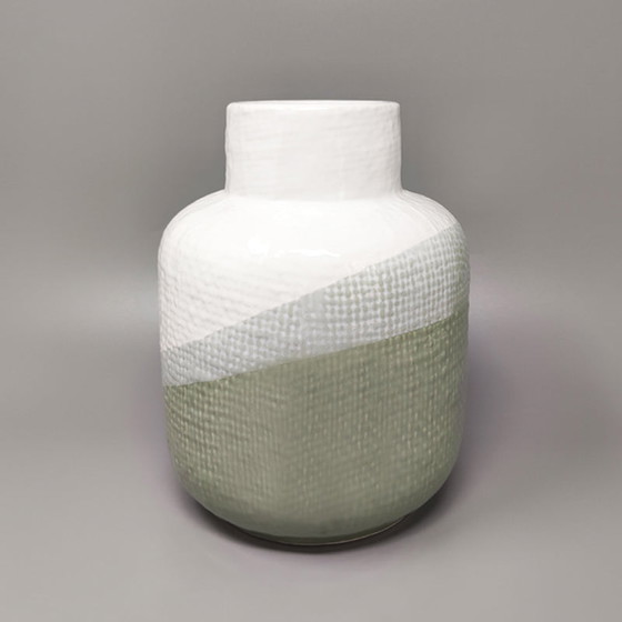 Image 1 of Vase en céramique vert et blanc de F.lli Brambilla