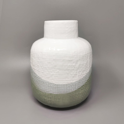 F.lli Brambilla Green And White Vase in Ceramic