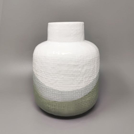 Image 1 of Vase en céramique vert et blanc de F.lli Brambilla