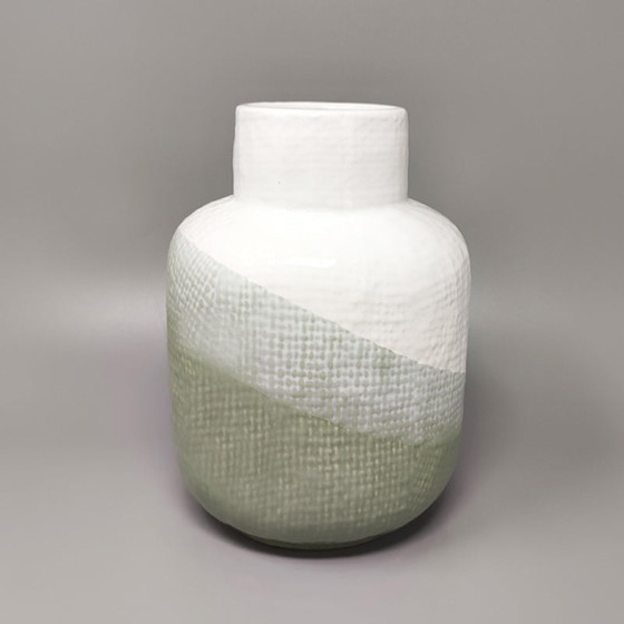 Image 1 of Vase en céramique vert et blanc de F.lli Brambilla