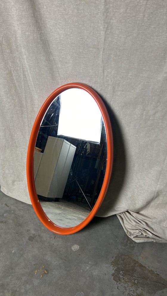 Image 1 of Graphic orange space age oval mirror