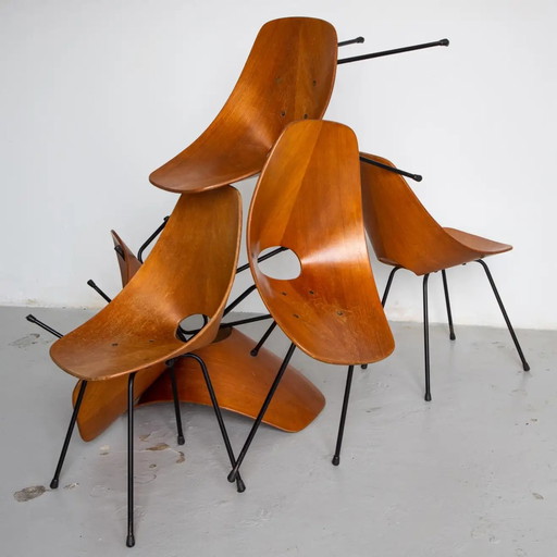 6x Tagliabue Medea stoelen in hout van Vittorio Nobili, set – eetkamerstoelen, Wood, Italian Design (photo 2 of 13)