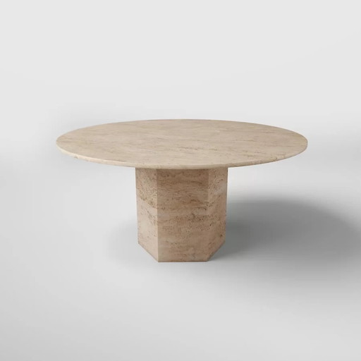 MEYA Studio - Travertine Dining Table Round - Hexagon Leg