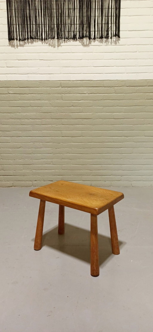 Vintage brutalist oak stool side table plant table