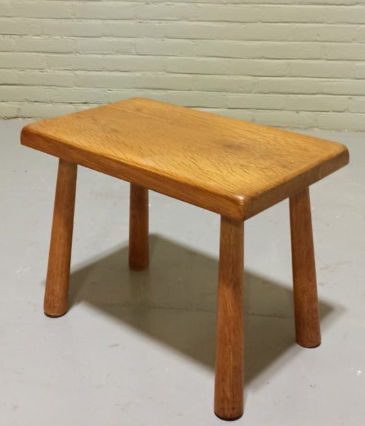 Vintage brutalist oak stool side table plant table