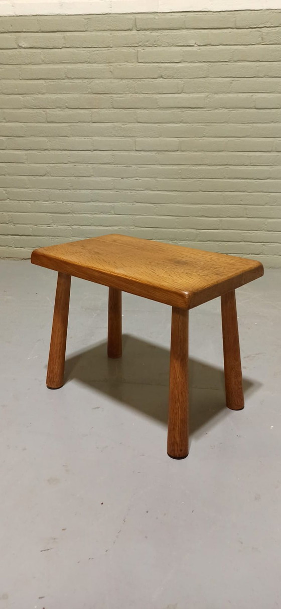 Image 1 of Vintage brutalist oak stool side table plant table
