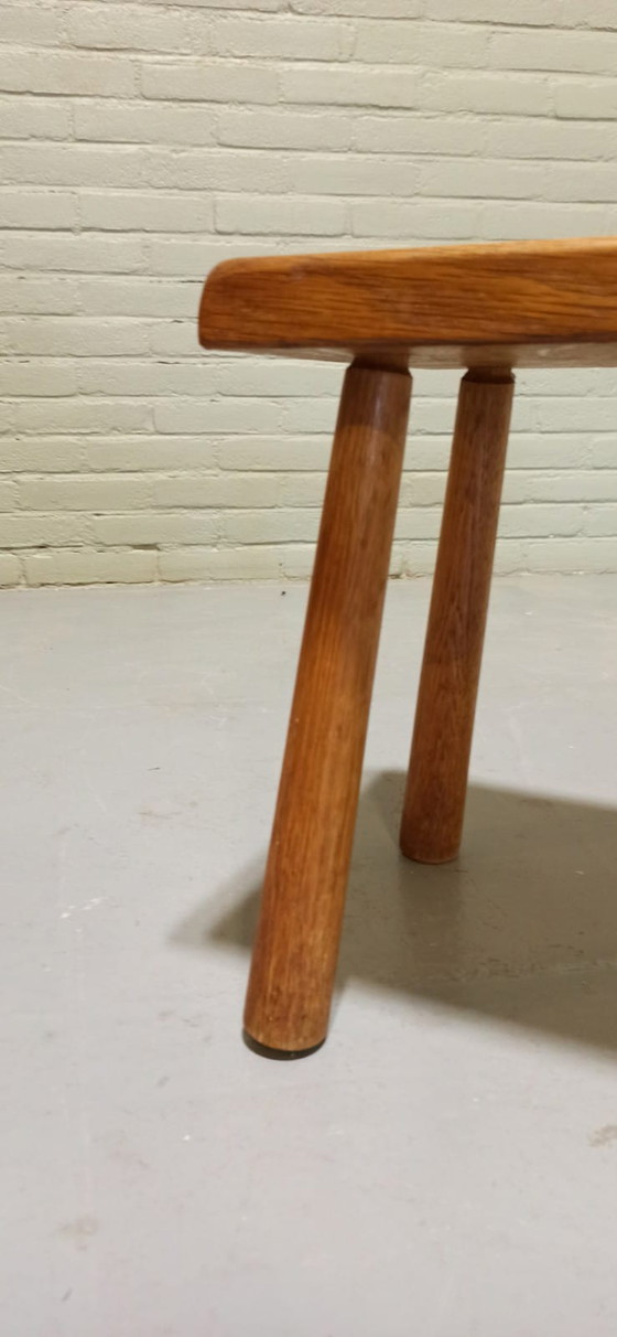 Image 1 of Vintage brutalist oak stool side table plant table