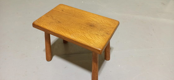 Image 1 of Vintage brutalist oak stool side table plant table