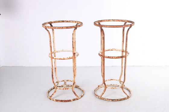 Image 1 of Very old wrought iron French garden stand, a set of 2 with beautiful patina.