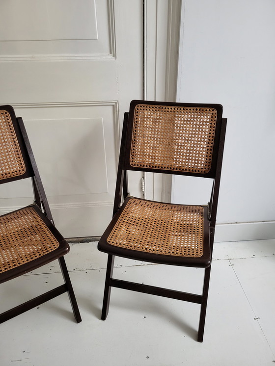 Image 1 of 2x Vintage folding chairs webbing and wood