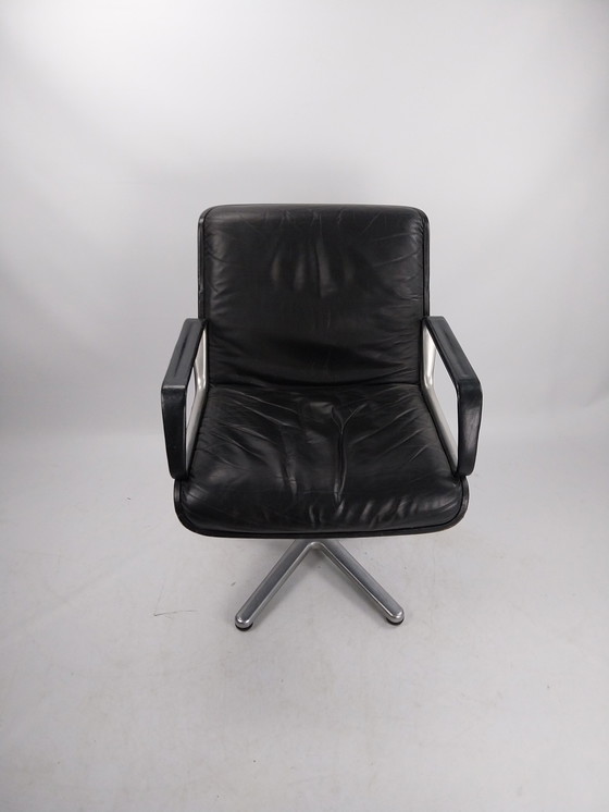 Image 1 of Wilkhahn delta 2000 swivel chair in black leather and aluminium 1968 