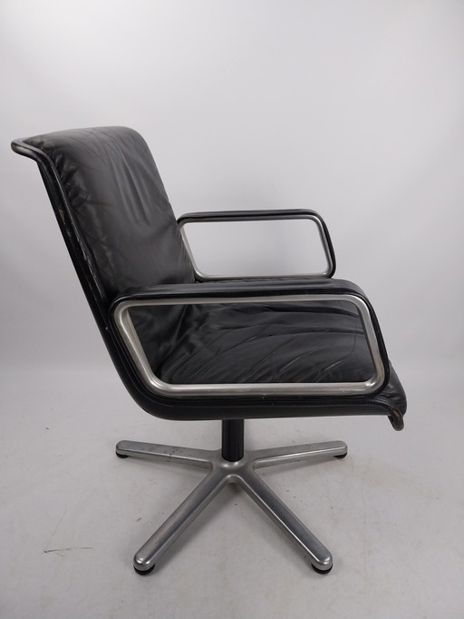 Wilkhahn delta 2000 swivel chair in black leather and aluminium 1968 