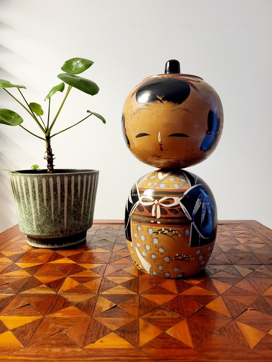 Image 1 of Kokeshi Doll, Japanese wooden statue, handpainted, Kimono, Japan