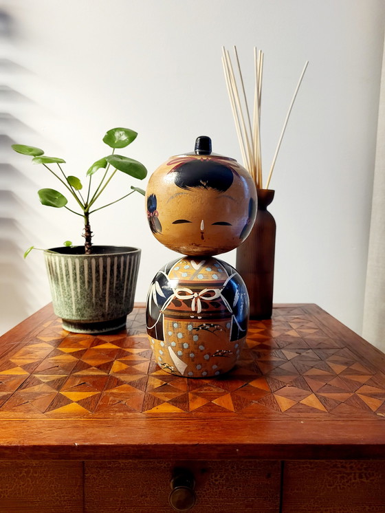 Image 1 of Kokeshi Doll, Japanese wooden statue, handpainted, Kimono, Japan