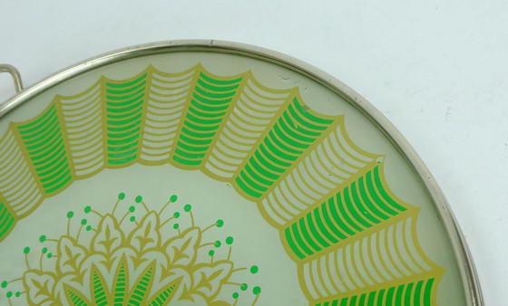 Image 1 of art déco tray glass metal abstract decor 