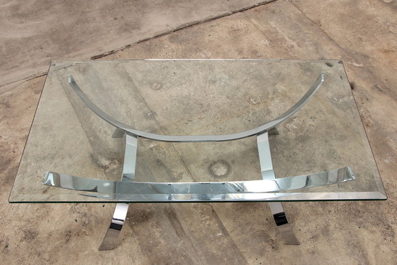 Image 1 of Space Age Chrome coffee table with thick glass 1970