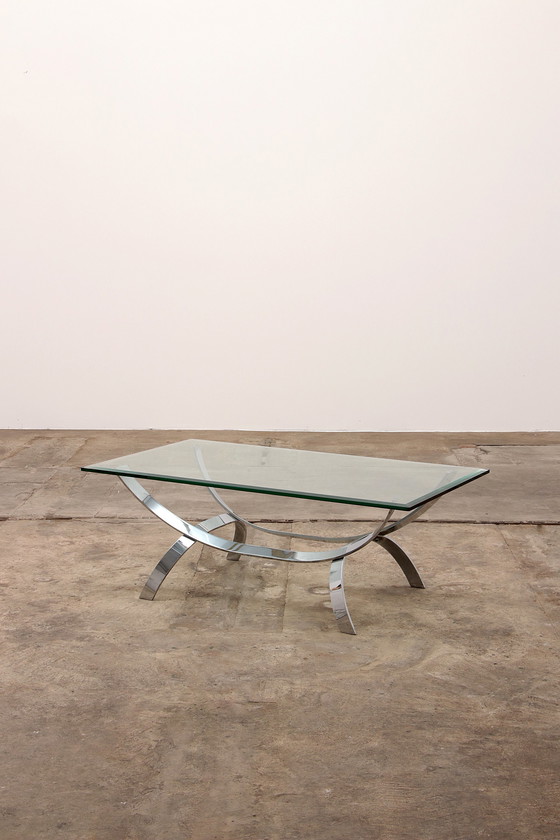 Image 1 of Space Age Chrome coffee table with thick glass 1970