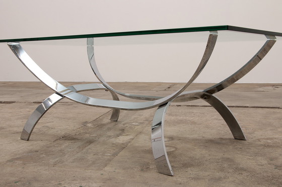 Image 1 of Space Age Chrome coffee table with thick glass 1970