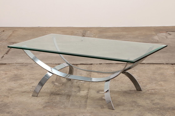 Image 1 of Space Age Chrome coffee table with thick glass 1970