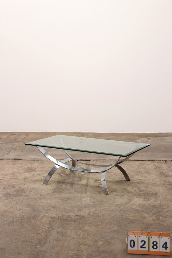 Image 1 of Space Age Chrome coffee table with thick glass 1970