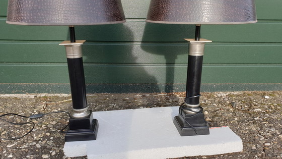 Image 1 of 2x black lamps with aluminum elements