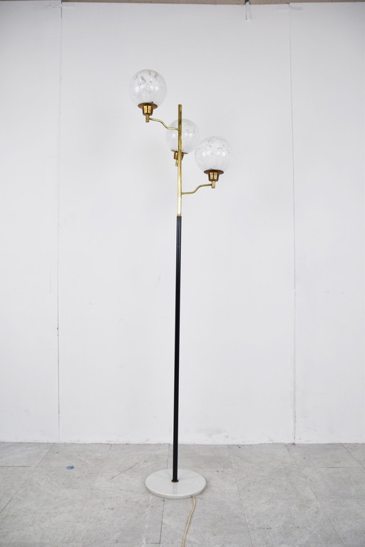 Vintage brass and glass floor lamp