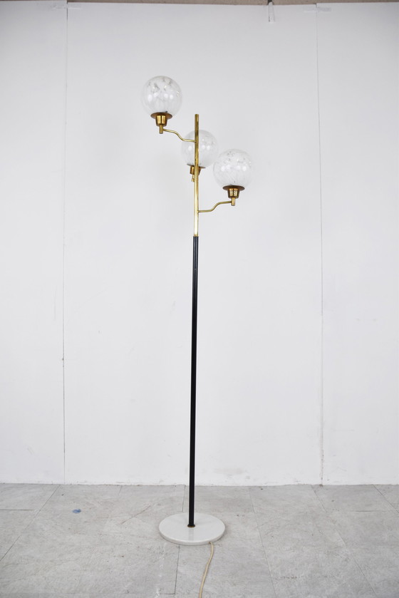 Image 1 of Vintage brass and glass floor lamp