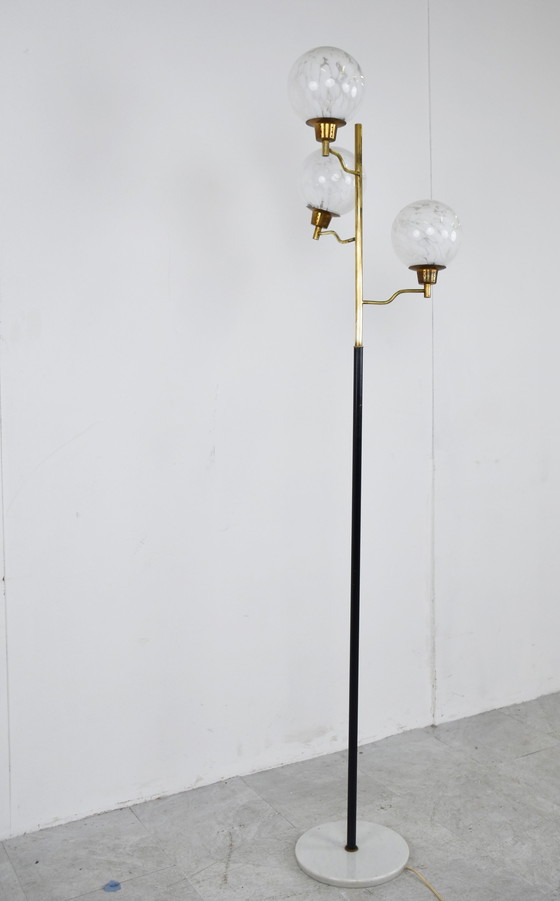 Image 1 of Vintage brass and glass floor lamp