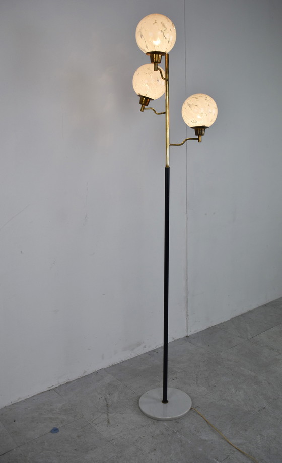 Image 1 of Vintage brass and glass floor lamp