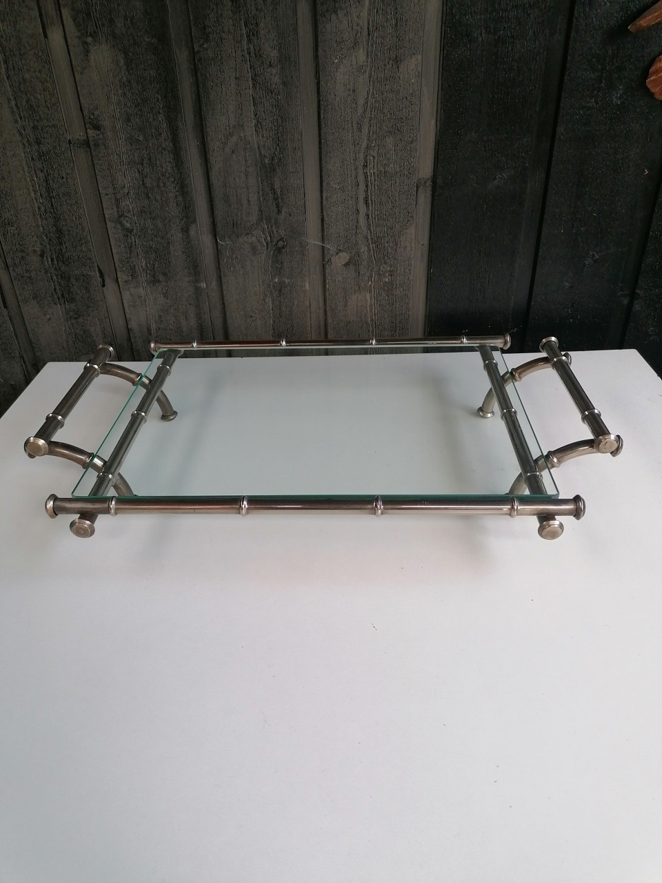VIntage plateau de maître d'hôtel en argent Bambou