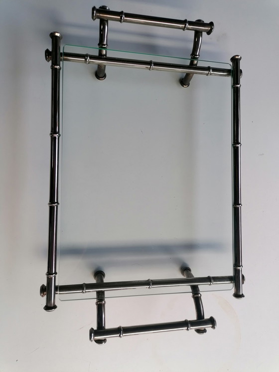 Image 1 of VIntage silver butler tray Bamboo