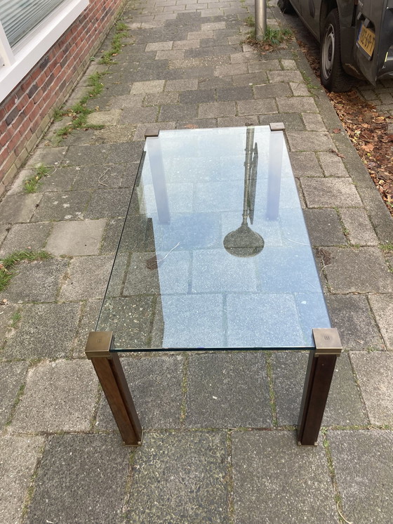 Image 1 of 1x Peter Ghyczy Table basse Bois, laiton, verre 1970