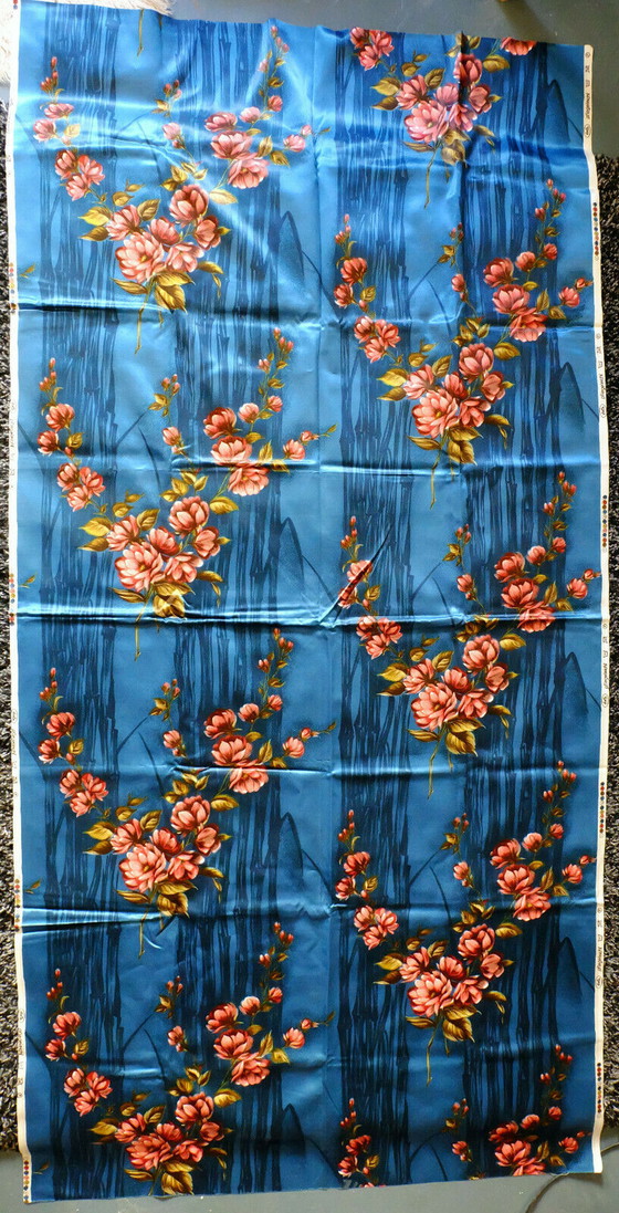 Image 1 of 1950s FABRIC curtain fabric satin with floral pattern 2 panels