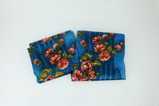 Image 1 of 1950s FABRIC curtain fabric satin with floral pattern 2 panels