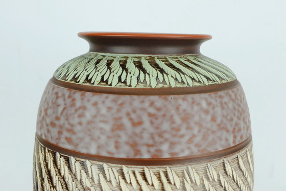 Image 1 of 1950's akru keramik VASE sgraffito decor drip glaze model 10/35