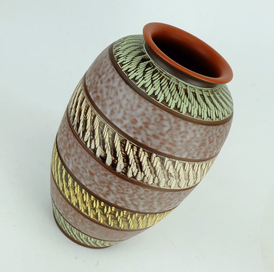 Image 1 of 1950's akru keramik VASE sgraffito decor drip glaze model 10/35