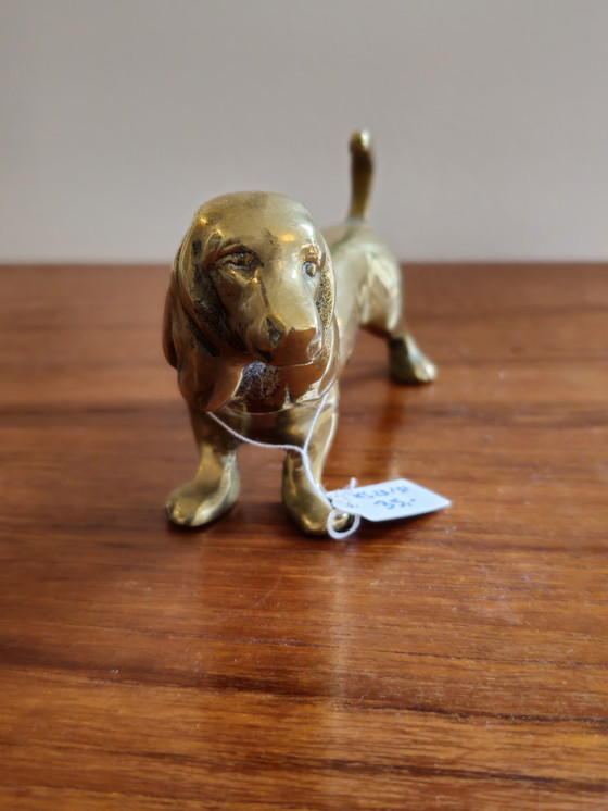 Image 1 of Statua in ottone vintage, statuetta di cucciolo di cane bassotto