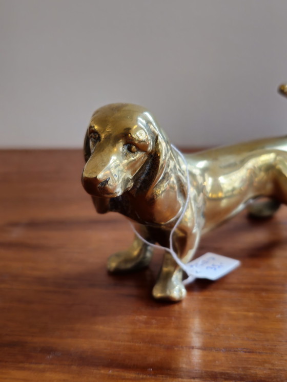 Image 1 of Statua in ottone vintage, statuetta di cucciolo di cane bassotto