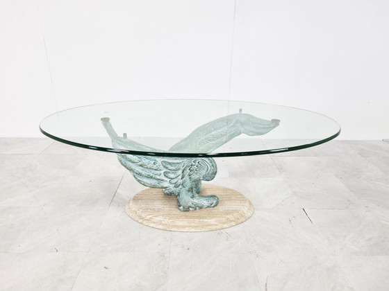 Image 1 of Table basse en travertin et bronze, 1980