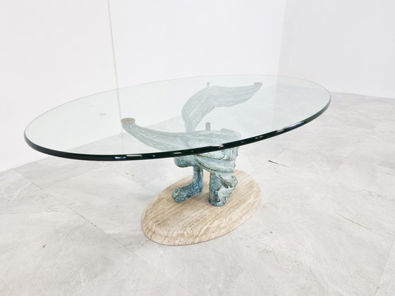 Image 1 of Table basse en travertin et bronze, 1980