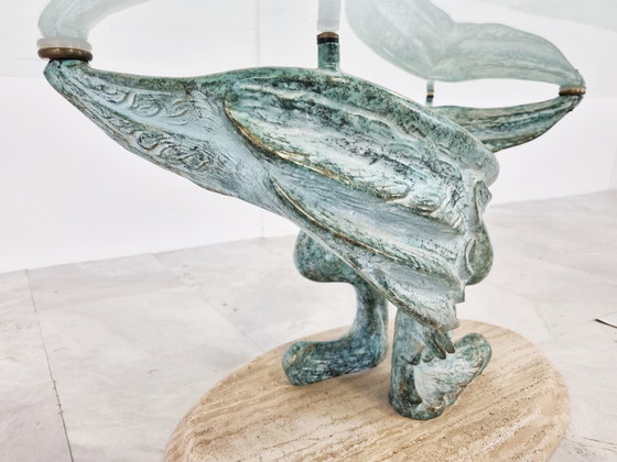 Image 1 of Table basse en travertin et bronze, 1980