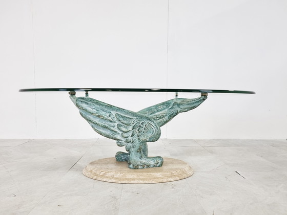 Image 1 of Table basse en travertin et bronze, 1980